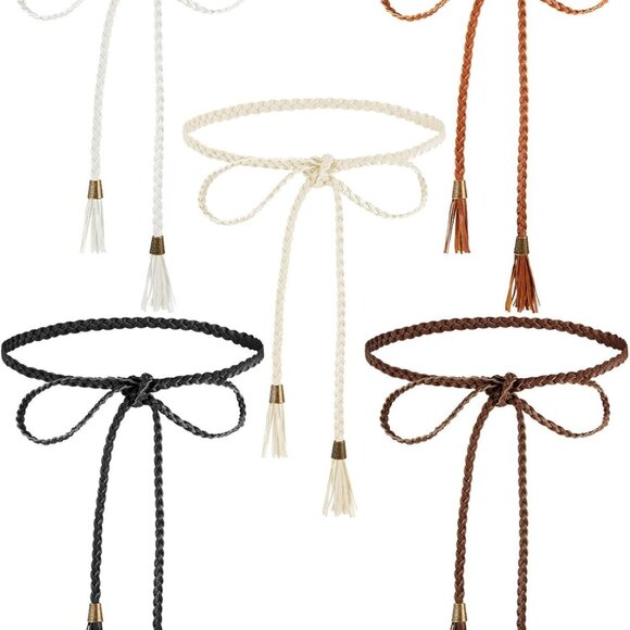 Accessories - 5 Pcs Women's Rope Waist Belt 78.4'' Skinny Woven PU Leather Braided Dress Belts